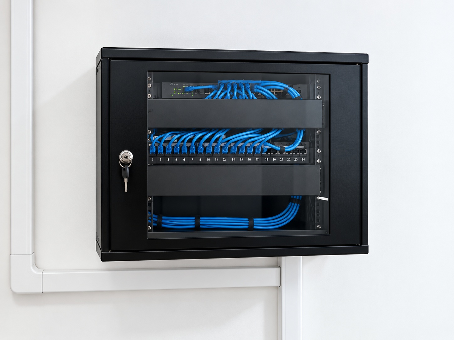 Rack de rede organizado montado pela Aulion